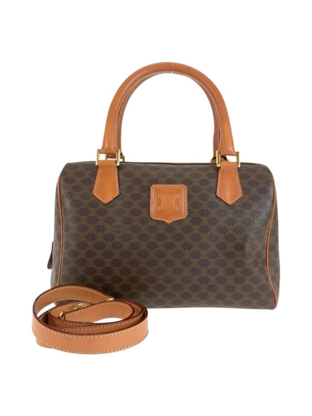 Celine Vintage Macadam Brown Gold 2-Way Shoulder Bag
